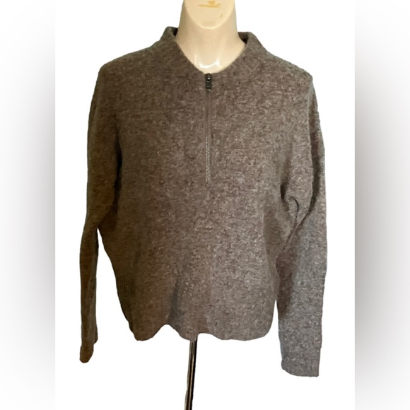 Madewell Women’s Crop Pink/Cream/Brown Alpaca Wool Blend 1/2 Zip Sweater S - Picture 1 of 11